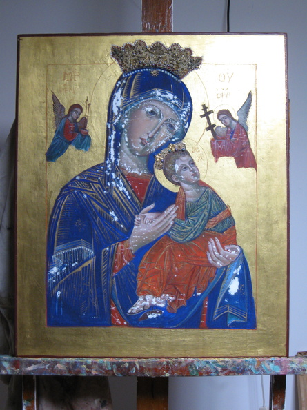 ikona Matki Boskiej Nieustajacej Pomocy w trakcie prac renowacyjnych