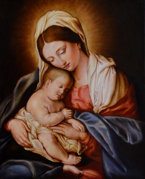  Madonna z Dzieciątkiem -  kopia wg. obrazu Giovani Battista Salvi Da Sassoferrato , tech. olej na płótnie lnianym ,wym. 38x46 , rok 2015