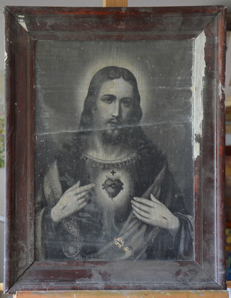  obraz oleodruk z 1899 roku'' Serce Pana Jezusa'' - stan przed renowacją