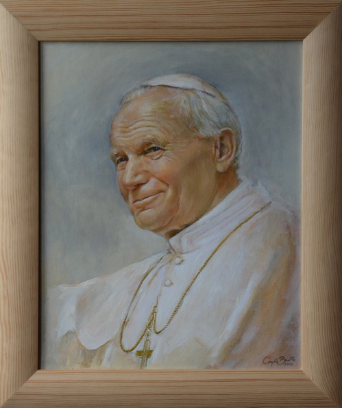 8/ portret św. Jan Paweł II, tech. obraz olejny na płótnie lnianym,  wym. 50x40, rok 2013, obraz znajduje się w kolekcji prywatnej w woj. pomorskim  