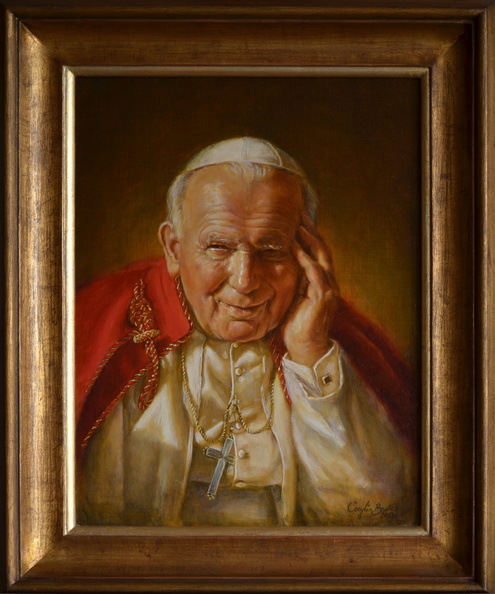 6/ drugi  portret, św. Jan Paweł II, obraz olejny na płótnie lnianym, wym.29x38 w świetle ramy, rok 2012, obraz znajduje się w kolekcji prywatnej w woj. kujawsko-pomorskim