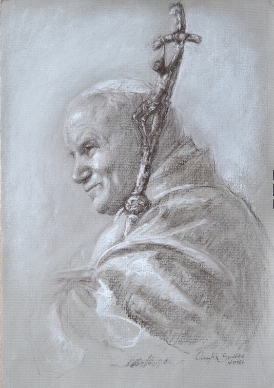 P portret św. Jan Paweł II, tech. rysunek sepią, wym. 32 x 22 cm, rok 2016.JPG