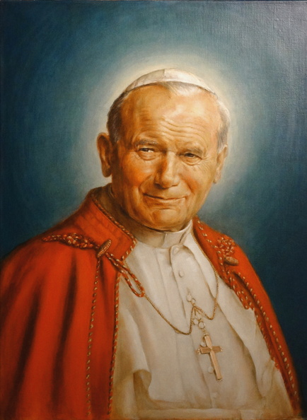 1 / portret św.Jan Paweł II, obraz olejny na podobraziu tradycyjnym z płótna lnianego, wym. 60x46, rok 2014, obraz w kolekcji prywatnej w woj. mazowieckim 