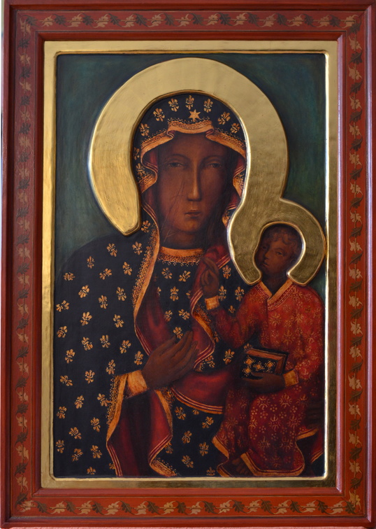 piąta kopia obrazu Matki Boskiej Częstochowskiej namalowana na desce lipowej, wym. 73x52, rok 2017, obraz znajduje się w kolekcji prywatnej w woj. lubelski.JPG