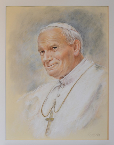 8P/ portret św. Jana Pawła II, tech. sucha pastela, wym. 50x65 cm, rok 2017, obraz znajduje się w kolekcji prywatnej w woj.mazowieckim