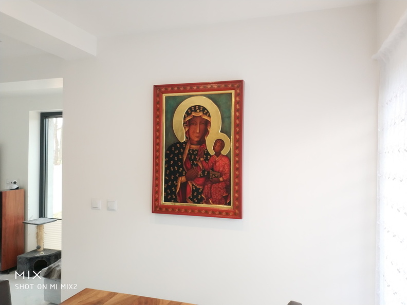 XIII/ kopia Ikona Matka Boska Częstochowska, rok 2019, wym. 91, 5 x  65 cm, znajduje się w kolekcji prywatnej w województwie śląskim 